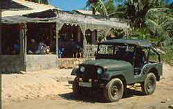 The former US army jeep outside Hon Nghe's only restaurant, where the food was exceptional. 